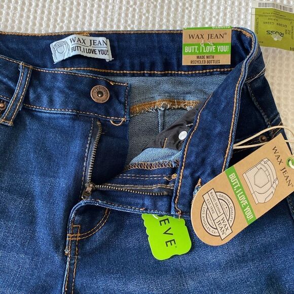 New Wax Jean Dark Wash Cuffed High Waisted Shorts - Picture 3 of 5